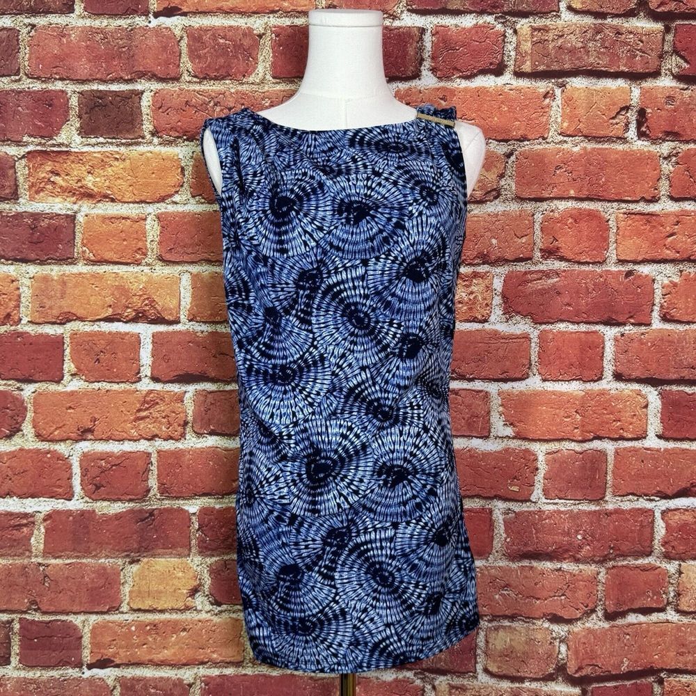 Michael Kors Blue Tunic Floral Sleeveless Top Blouse Low Back‎ Women's Size Med